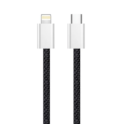 COLORWAY Kábel Type-C CW-CBPDCL061-BK,  Apple Lightning, fonott pamut, PD 27W, 1M fekete