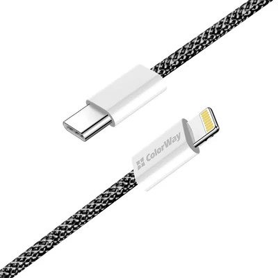 COLORWAY Kábel Type-C CW-CBPDCL061-BK,  Apple Lightning, fonott pamut, PD 27W, 1M fekete