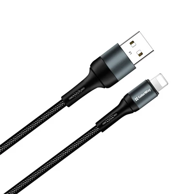 COLORWAY Kábel, USB CW-CBUL045-BK, Apple Lightning (nylon) 2,4A 1M fekete