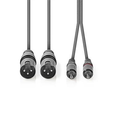 Nedis COTH15210GY15 félprofi XLR audió kábel, 2x XLR 3 tűs dugó - 2x RCA dugó, 1,5m
