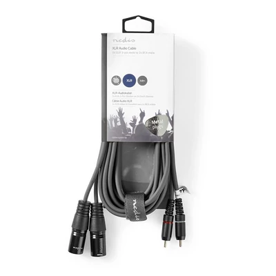 Nedis COTH15210GY30 félprofi XLR audió kábel, 2x XLR 3 tűs dugó - 2x RCA dugó, 3m