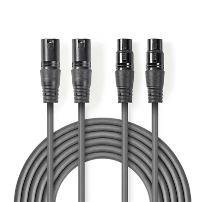 Nedis COTH15030GY15 félprofi XLR audio kábel, 2 x XLR 3p dugó - 2 x XLR 3p aljzat, 1.5m, rugalmas