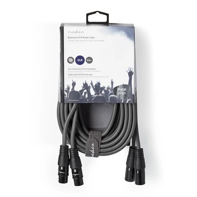 Nedis COTH15030GY50 félprofi XLR audió kábel, 2 x XLR 3p dugó - 2 x XLR 3p aljzat, 5m, rugalmas