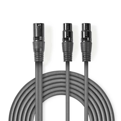 Nedis COTH15025GY15 félprofi XLR audió kábel, XLR 3p dugó - 2 x XLR 3p aljzat, 1.5m, rugalmas