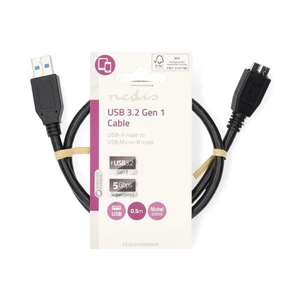 Nedis CCGL61500BK05 USB3.2 - micro-B (micro B) kábel, 5 Gbps, 0,5m