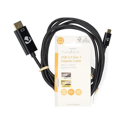 Nedis CCGL64352BK20 USB C (USB-C) - Display Port kábel, USB3.2 Gen 1, 4K@60Hz, hossz 2m