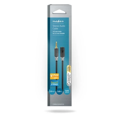 Nedis CABW22050AT30 sztereo audió kábel 3,5mm sztereo jack dugó - 3,5mm sztereo jack aljzat,  3 m