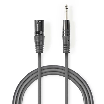 Nedis COTH15100GY15 félprofi audio kábel, 6,35mm sztereo jack dugó - 3p XLR dugó, hossz 1,5m, rugalmas