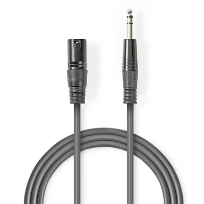 Nedis COTH15100GY30 félprofi audio kábel, 6,35mm sztereo jack dugó - 3p XLR dugó, hossz 3m, rugalmas
