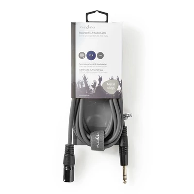 Nedis COTH15100GY30 félprofi audio kábel, 6,35mm sztereo jack dugó - 3p XLR dugó, hossz 3m, rugalmas
