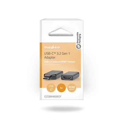Nedis CCGB64650GY USC 3.2 Gen 1, USB-C (USB C) - HDMI kimenet átalakító adapter, 4K@60Hz