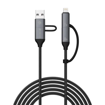 Devia Extreme Speed Series Multi Functions 4in1 USB-A/Type-C/Lightning adat- és töltőkábel - fekete