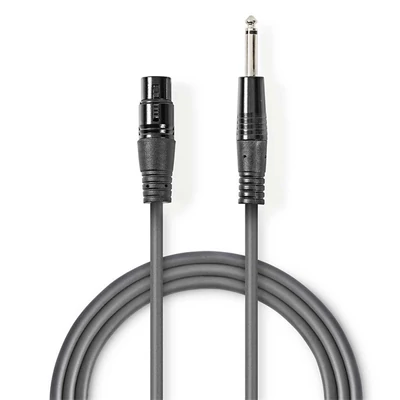 Nedis COTH15120GY15 félprofi audio kábel, 6,35mm mono jack dugó - 3p XLR aljzat, hossz 1,5m, rugalmas