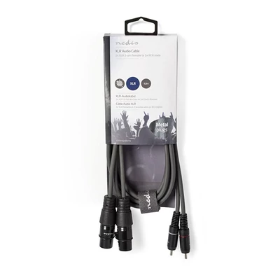 Nedis COTH15230GY15 félprofi audio kábel, 2x XLR aljzat - 2x RCA dugó, 1,5m