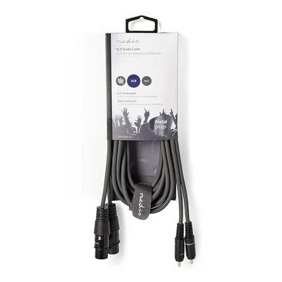 Nedis COTH15230GY30 félprofi audio kábel, 2x XLR aljzat - 2x RCA dugó, 3m
