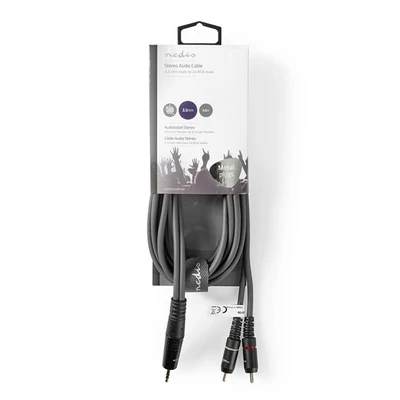 Nedis COTH22200GY30 félprofi audio kábel, 3,5mm sztero jack dugó - 2 x RCA dugó, 3m, rugalmas