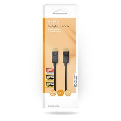 Nedis CCGB37014BK20 DisplayPort 1.4 kábel, display port dugó - display port dugó, 8K@60Hz, 2m