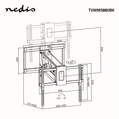 Nedis TVWM5880BK LCD TV / monitot motoros fali tartó konzol, 32-75