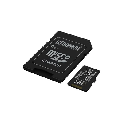 KINGSTON Memóriakártya MicroSDXC 512GB Canvas Select Plus Gen3 150R A1 + Adaprer