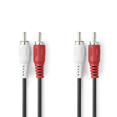 Nedis CAGL24200BK100 sztereo audio kábel, 2 X RCA dugó - 2 X RCA dugó, hossz 10m