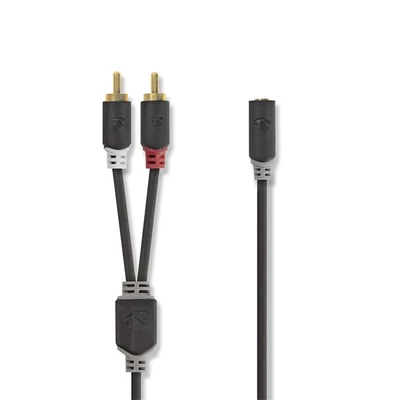 Nedis CABW22255AT02 sztereo audió kábel 2x RCA dugó - 3,5mm sztereo jack aljzat,  Aranyozott,  0,20m