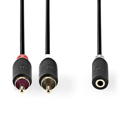 Nedis CABW22255AT02 sztereo audió kábel 2x RCA dugó - 3,5mm sztereo jack aljzat,  Aranyozott,  0,20m
