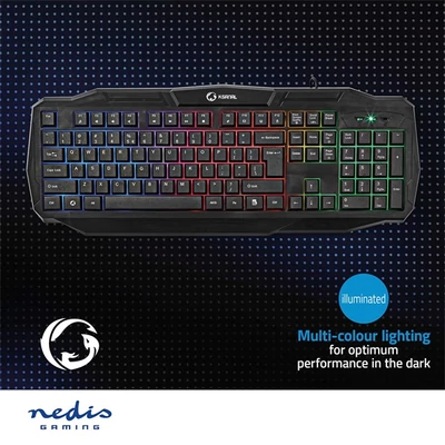 Nedis GKBD100BKUS gamer billentyűzet, USB 2.0 | Membránbillentyűk | LED | Amerikai nemzetközi