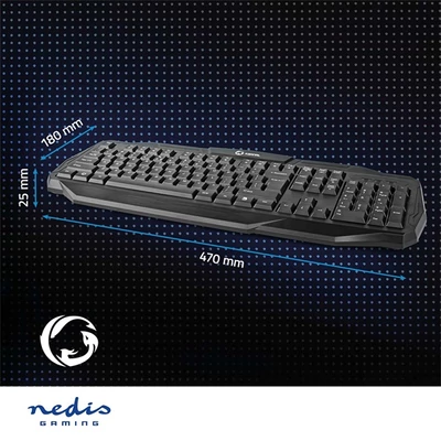 Nedis GKBD100BKUS gamer billentyűzet, USB 2.0 | Membránbillentyűk | LED | Amerikai nemzetközi