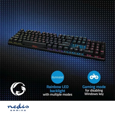 Nedis GKBDM110BKUS gamer billentyűzet, USB,Mechanikus gombok | LED | QWERTY | Amerikai kiosztás