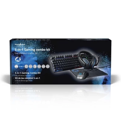 Nedis GCK51110BKUS gamer 5 az 1-ben készlet, Angol Billentyűzet, Headset, Egér, Egérpad és adapter kábel, QWERTY
