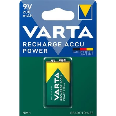 Tölthető elem, 9V, 1x200 mAh, előtöltött, VARTA 