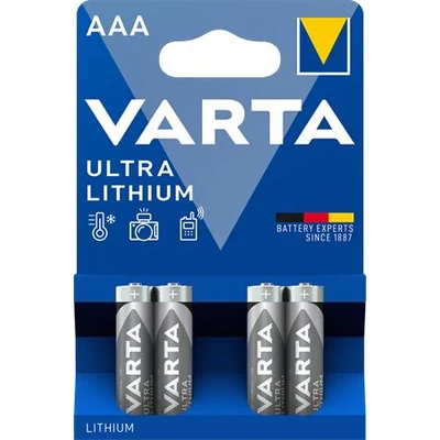 Elem, AAA mikro, 4 db, lítium, VARTA 