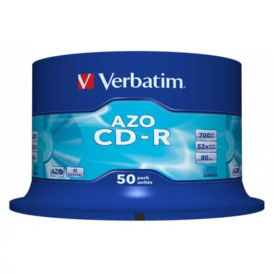 CD-R lemez, Crystal bevonat, AZO, 700MB, 52x, 50 db, hengeren VERBATIM 