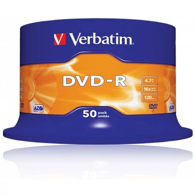 DVD-R lemez, AZO, 4,7GB, 16x, 50 db, hengeren, VERBATIM